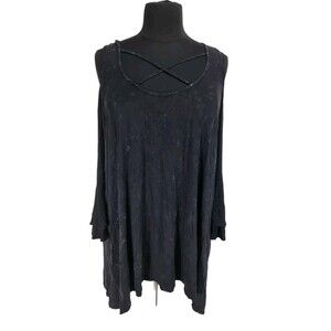 TORRID Women Hight Low Tunic Top Plus Size 5X Black Tie Dye Cold Shoulder A11A